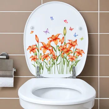 צמח פרח פרפר קיר מדבקה חלון זכוכית טואלט בשירותים תודה דביק יצירתי נשלף עמיד למים Antifouling