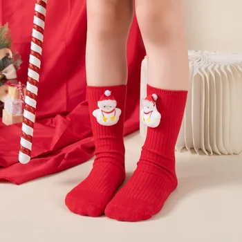 קורל קטיפה לילדים גרביים סתיו חורף Midtube קריקטורה חמודה חג המולד, גרביים לתינוק אדום השנה החדשה גרביים