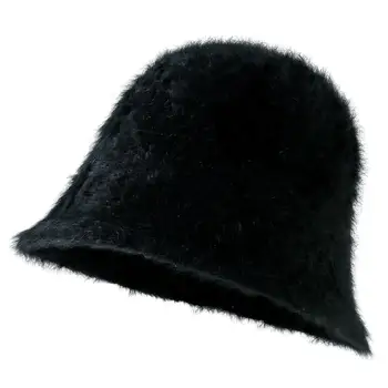קטיפה דלי כובע רך חם נשים חורף חיקוי פרווה ארנב דייג כובע עם שרוך מתכוונן עגול כיפה על קר