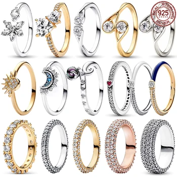 קלאסי 925 כסף סטרלינג מבריק כל טבעת זירקון הזוגיות השמש הירח טבעת מים טיפה טבעת קסם תכשיט מתנה