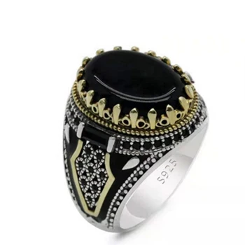 קלאסיקה של גברים טבעת אופנה וינטג מתכת משובץ שחור אבן זירקון פאנק טבעות לגברים אירוסין חתונה תכשיטי יוקרה