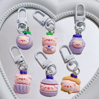 קריקטורה חמודה חזירים מחזיק מפתחות תרמיל אוזניות מקרה תליון קמעות אביזרי רכב מפתח טבעת חברים זוג מתנה