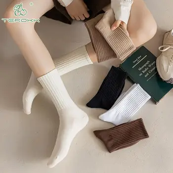 שחור לבן נשים גרביים סתיו חורף באמצע גרביים קוריאנית יפנית תוספות מגמה כותנה קפה רטרו מעצב גרביים תלמיד