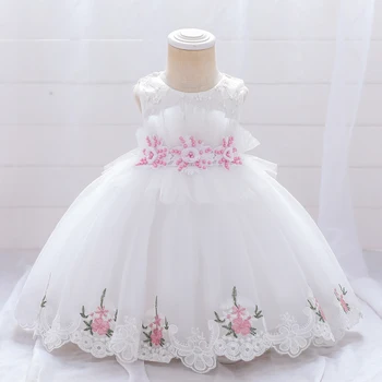 תינוקת מסיבת חתונה חצאית שמלה אוורירית עבור בנות תינוק יום הולדת נסיכה שמלות תחרה חרוזים פרח ילדה שמלת הקיץ בגדים
